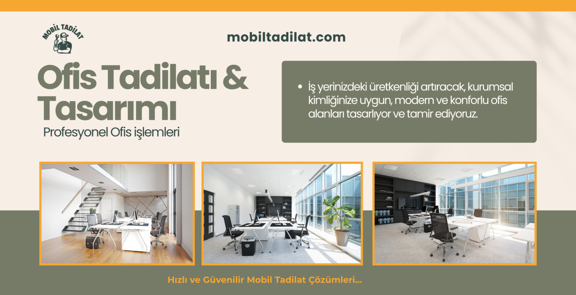 Ofis Tamiri, Ofis İç Tasarım ve Komple Tadilat, Ofis Boyama İşleri, Ofis Isıtma Sistemleri ve Ofis Taşıma Desteği.